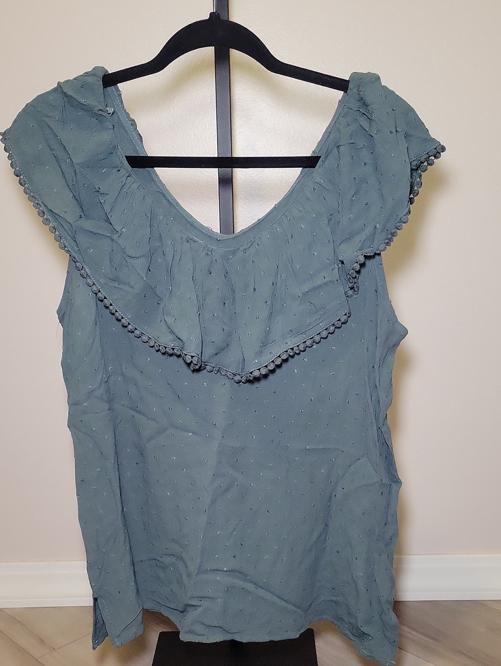 Maurices Dusty Teal Pom-Pom Trim Sleeveless Camisole